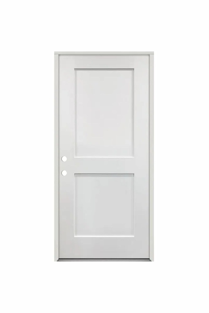 EXTERIOR DOOR:EXTERIOR FIBERGLASS 2PANEL SQUARE WHITE SHAKER DOOR RH 2'8 x 6'8" **1088R**