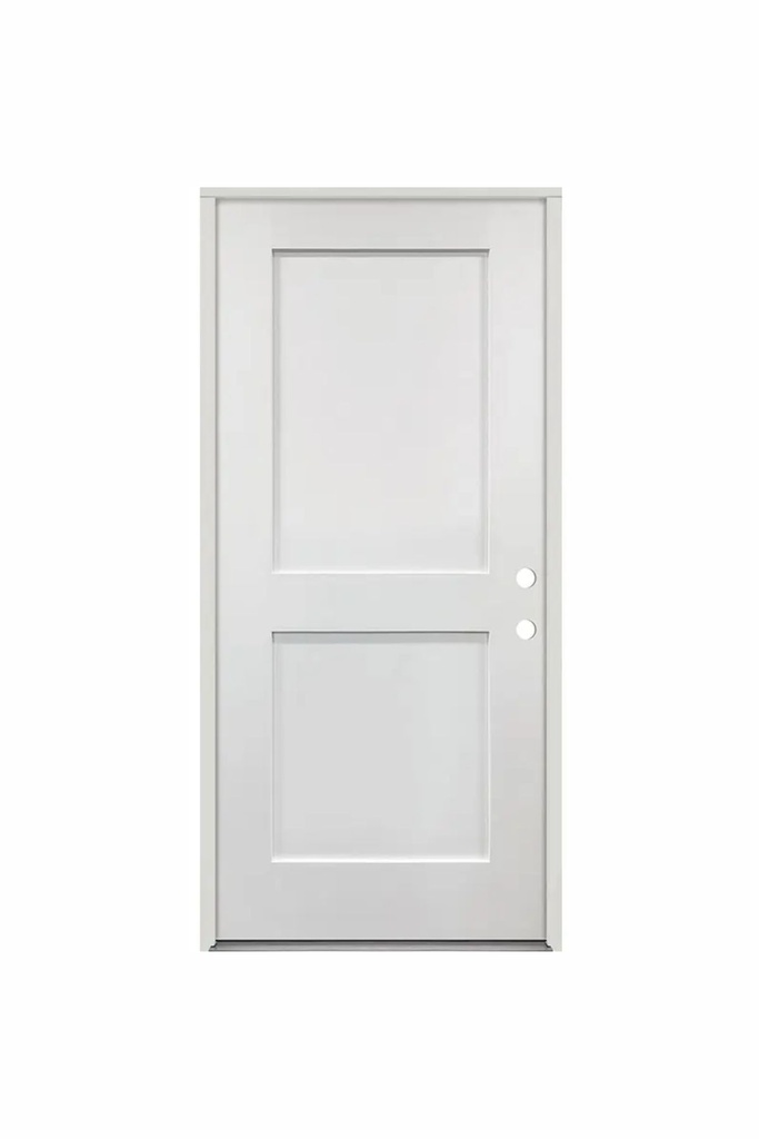 EXTERIOR DOOR:EXTERIOR FIBERGLASS 2PANEL SQUARE WHITE SHAKER DOOR LH 3'0 x 6'8" ***1089LH****