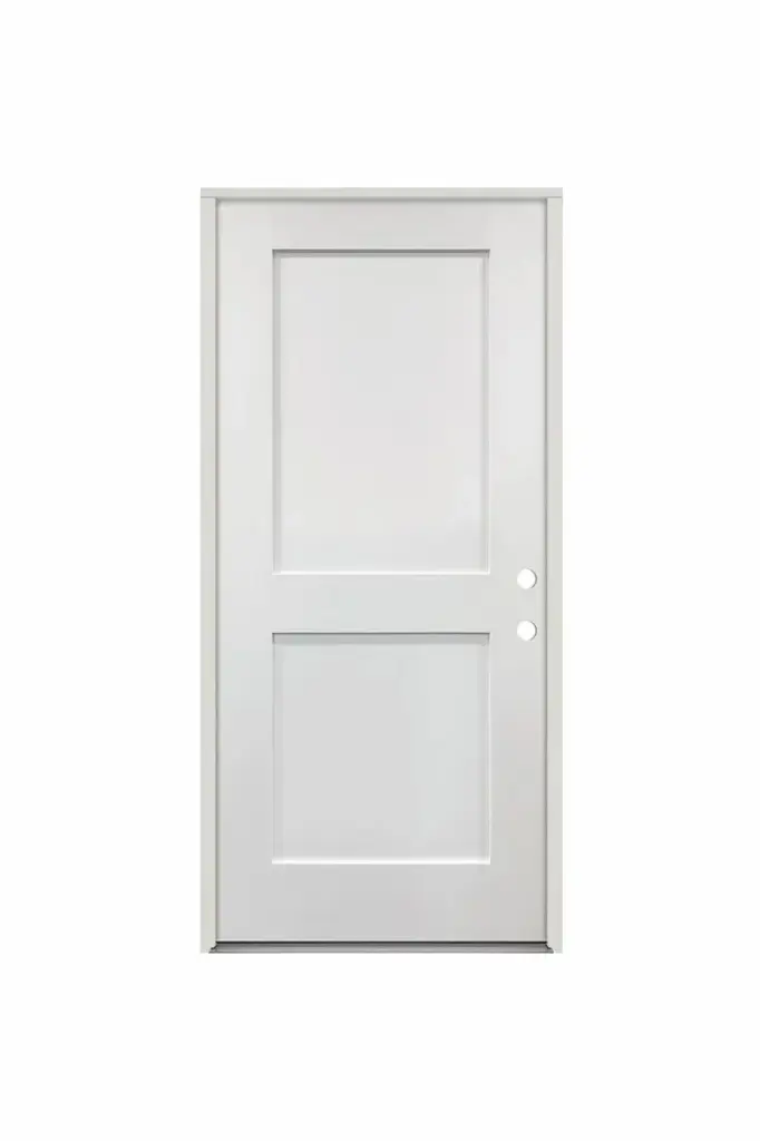 EXTERIOR DOOR:EXTERIOR FIBERGLASS LOGAN SHAKER 2 PAN WHITE PANELS DOOR LH 3'0" x 6'8" **1060L**