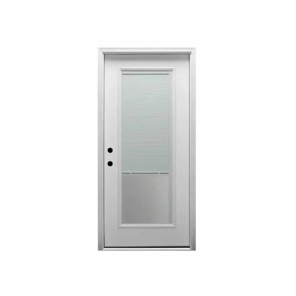 EXTERIOR DOOR:EXTERIOR FIBERGLASS FULL LITE WITH BLINDS WHITE RH 2'8" x 6'8" **1039R**