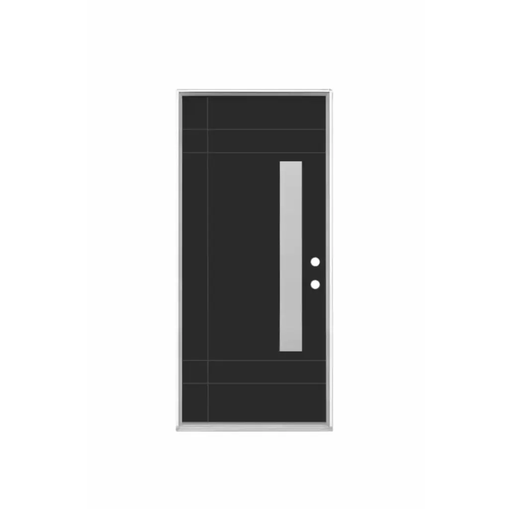 EXTERIOR DOOR:EXTERIOR FIBERGLASS WITH FLUSH GLAZE BLACK PAINTED LH 2'8 x 6'8" **1084L** 32x80