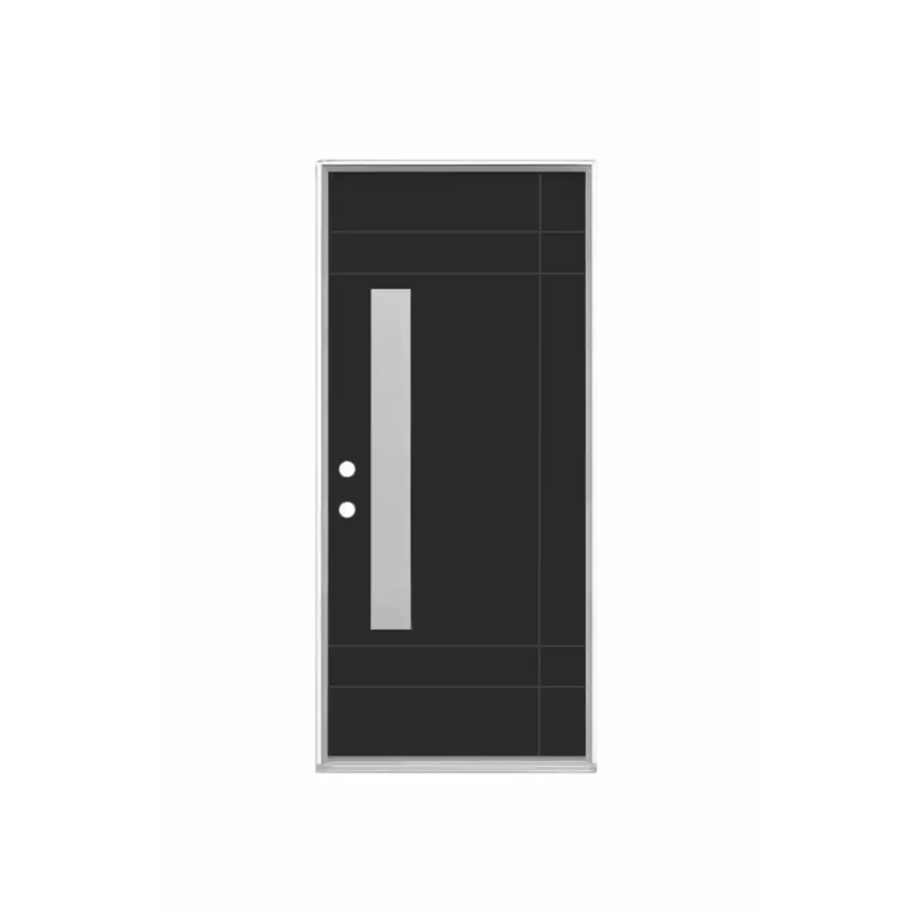 EXTERIOR DOOR:EXTERIOR FIBERGLASS WITH FLUSH GLAZE BLACK PAINTED RH 2'8 x 6'8" **1084R** 32x80