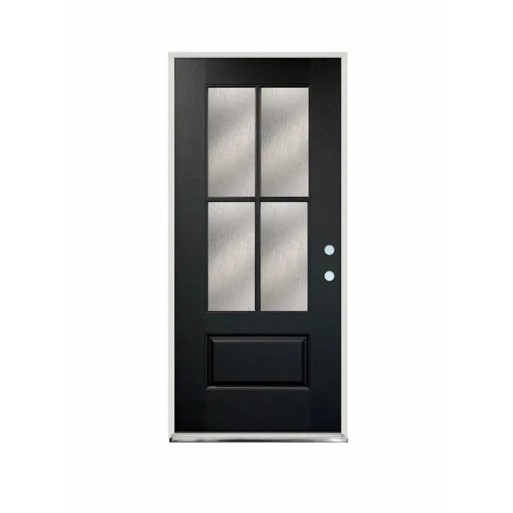 EXTERIOR DOOR:EXTERIOR FIBERGLASS WITH FLUSH GLAZE 4 CROSS BLACK PAINTED RH 2'8 x 6'8" **1094-RAIN-RH** 32x80