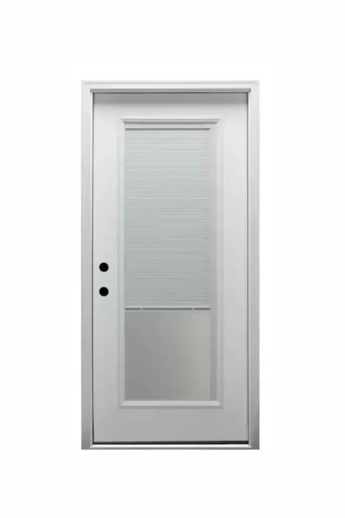 EXTERIOR DOOR:EXTERIOR FIBERGLASS FULL LITE WITH BLINDS WHITE RH 2'8 x 8'0" **1036R**