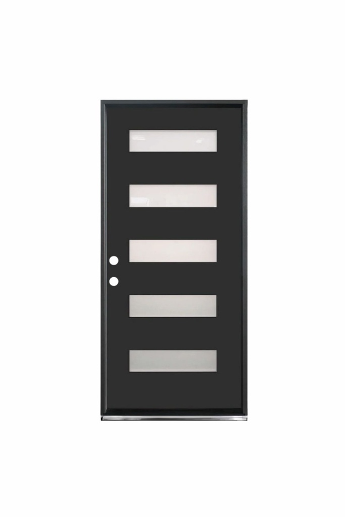 EXTERIOR DOOR:EXTERIOR FIBERGLASS WITH 5 FLUSH GLAZE BLACK PAINTED RH 3'0 x 6'8" **1004R**