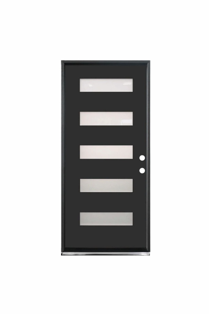 EXTERIOR DOOR:EXTERIOR FIBERGLASS WITH 5 FLUSH GLAZE BLACK PAINTED LH 3'0 x 6'8" **1004L**