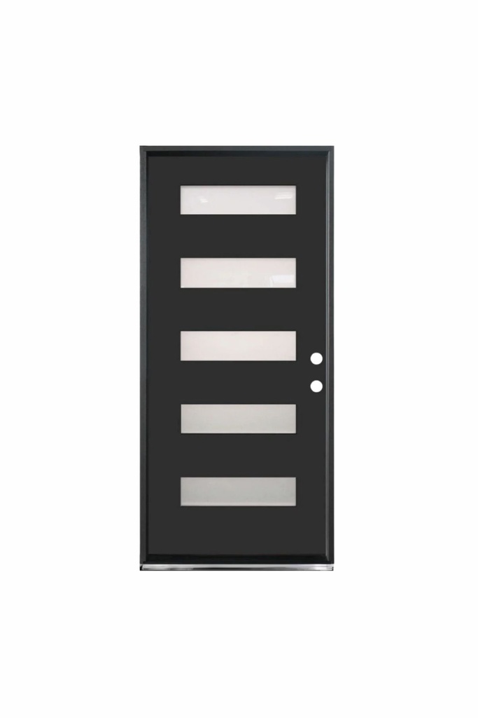 EXTERIOR DOOR:EXTERIOR FIBERGLASS WITH 5 FLUSH GLAZE BLACK PAINTED LH 2'8 x 6'8" **1083L** 32x80