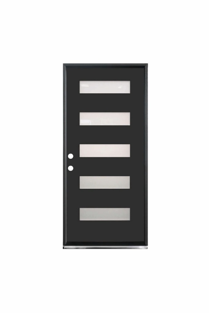 EXTERIOR DOOR:EXTERIOR FIBERGLASS WITH 5 FLUSH GLAZE BLACK PAINTED RH 2'8 x 6'8" **1083R** 32x80