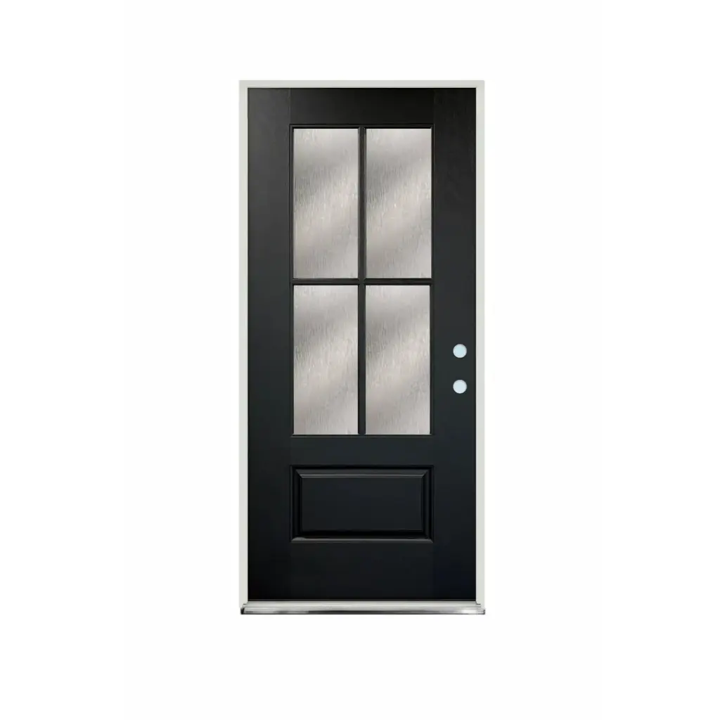 EXTERIOR DOOR:EXTERIOR FIBERGLASS WITH FLUSH GLAZE 4 CROSS BLACK PAINTED LH 3'0 x 6'8" **1070-RAIN-LH** 36x80