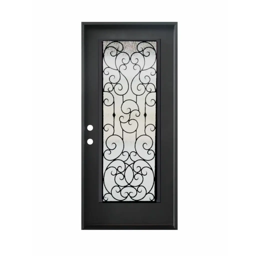 EXTERIOR DOOR:EXTERIOR FIBERGLASS FULL WROUGHT IRON BLACK DOOR RH 3'0 x 6'8" **1050R**