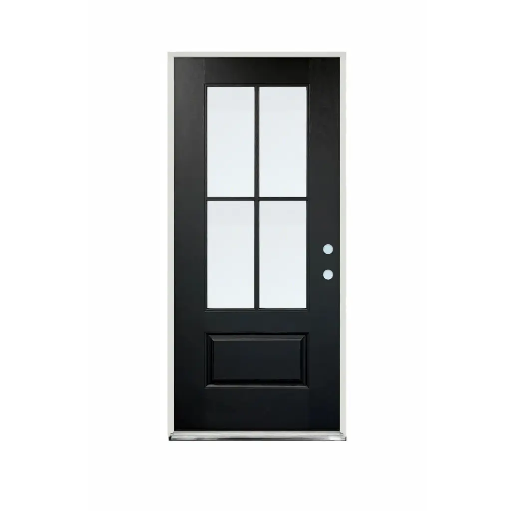 EXTERIOR DOOR:EXTERIOR FIBERGLASS WITH FLUSH GLAZE 4 CROSS BLACK PAINTED LH 3'0" x 8'0" **1095-CLEAR-LH** 36x96