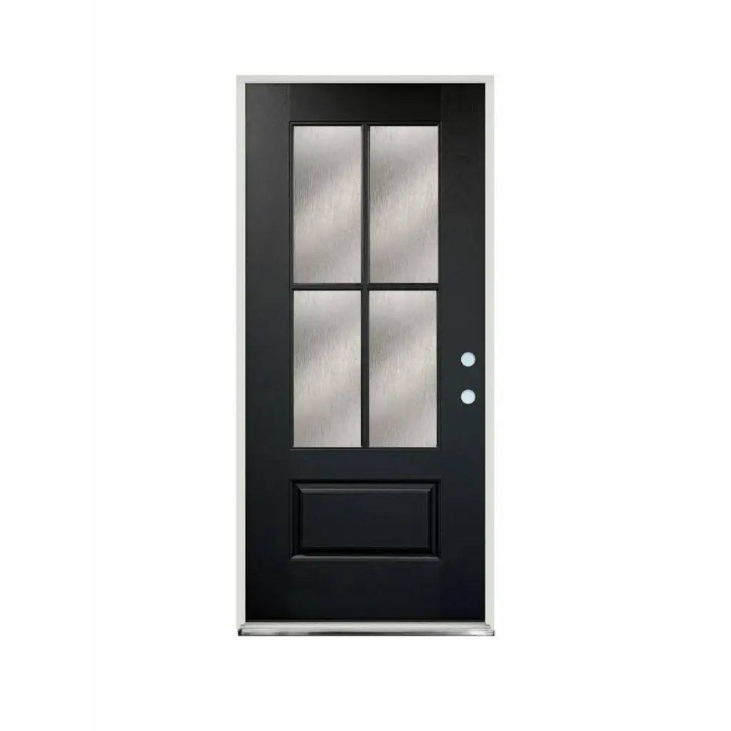 EXTERIOR DOOR:EXTERIOR FIBERGLASS WITH FLUSH GLAZE 4 CROSS BLACK PAINTED LH 3'0" x 8'0" **1096-RAIN-LH** 36x96