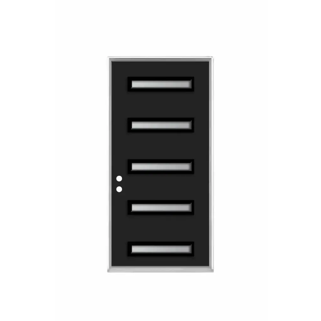 EXTERIOR DOOR:EXTERIOR FIBERGLASS WITH 5 FLUSH GLAZE BLACK PAINTED RH 3'0" x 6'8" **1075R** 36x80"