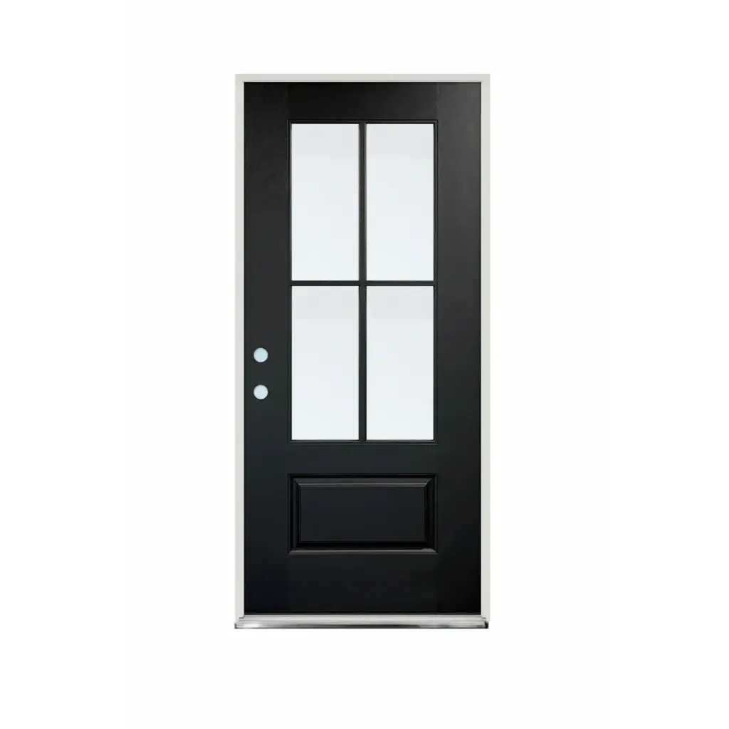 EXTERIOR DOOR:EXTERIOR FIBERGLASS WITH FLUSH GLAZE 4 CROSS BLACK PAINTED RH 3'0" x 8'0" **1095-CLEAR-RH** 36x96