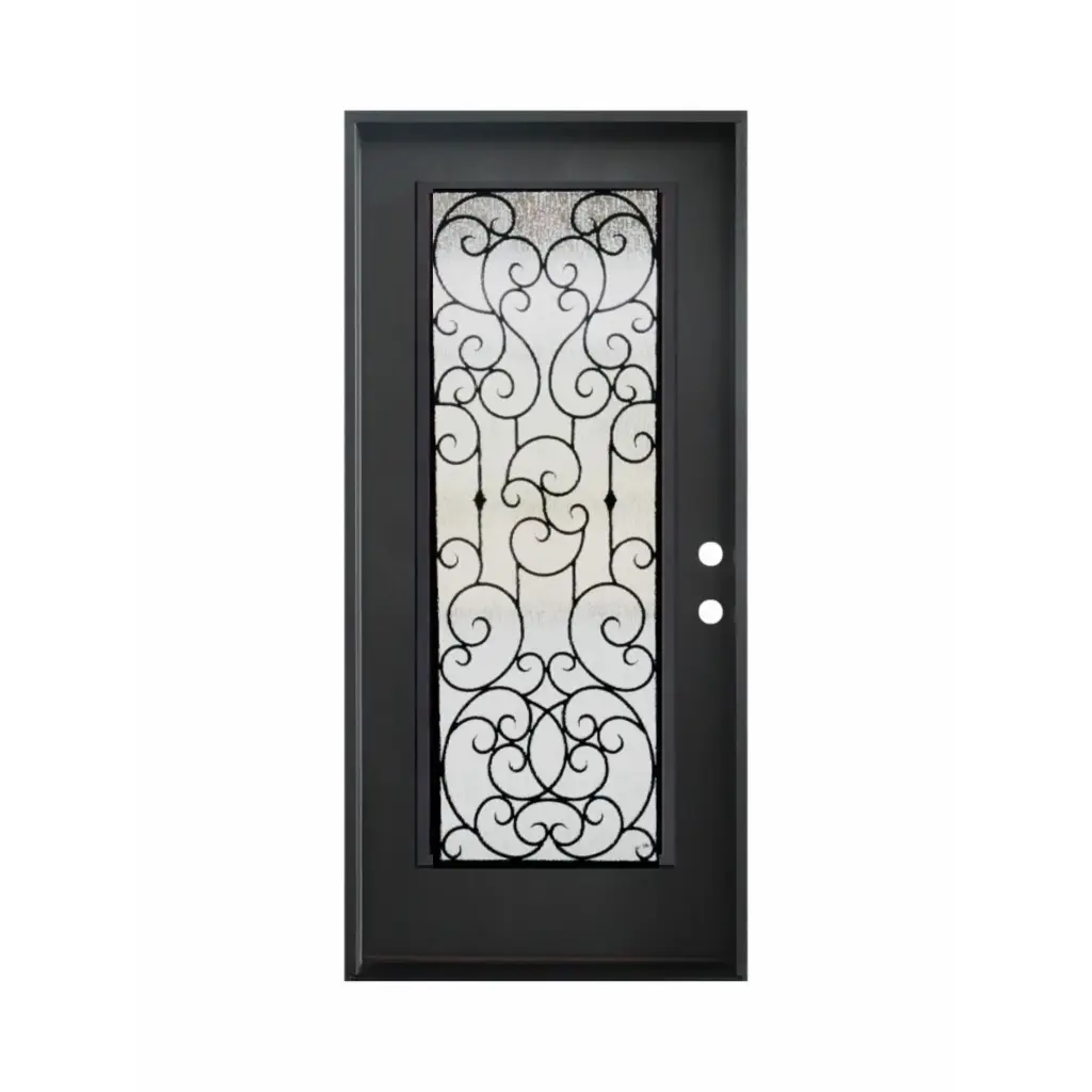 EXTERIOR DOOR:EXTERIOR FIBERGLASS FULL WROUGHT IRON BLACK DOOR LH 3'0 x 6'8" **1050L**