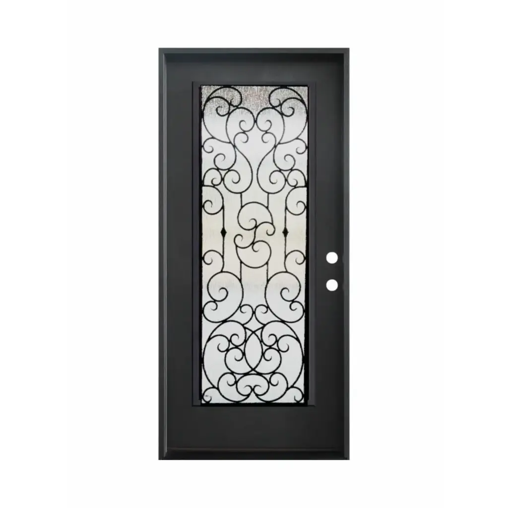 EXTERIOR DOOR:EXTERIOR FIBERGLASS FULL WROUGHT IRON HALF GLASS BLACK DOOR LH 3'0 x 8'0" **1091L**