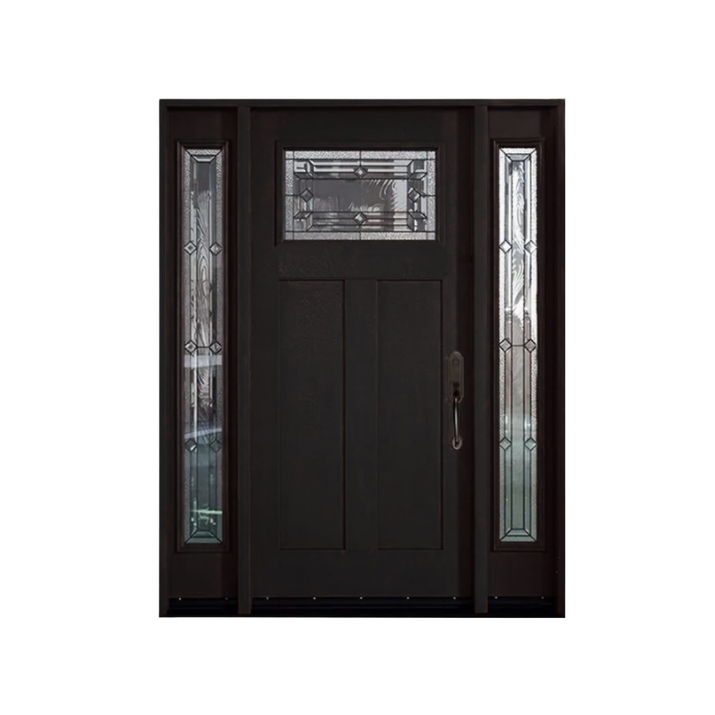 EXTERIOR DOOR:EXTERIOR FIBERGLASS WITH P03-M02 WITH GLASS BLACK PAINTED LH 3'0 x 6'8" 2 SITE LITE **1062L**