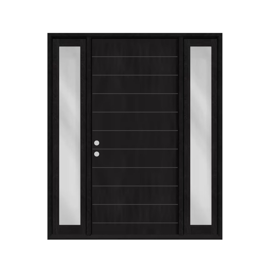 EXTERIOR DOOR:EXTERIOR FIBEASS WITH FLUSH GLAZED BLACK PAINTED 10 LINES RH 3'0 x 6'8" 2 SITE LITE **1068R**