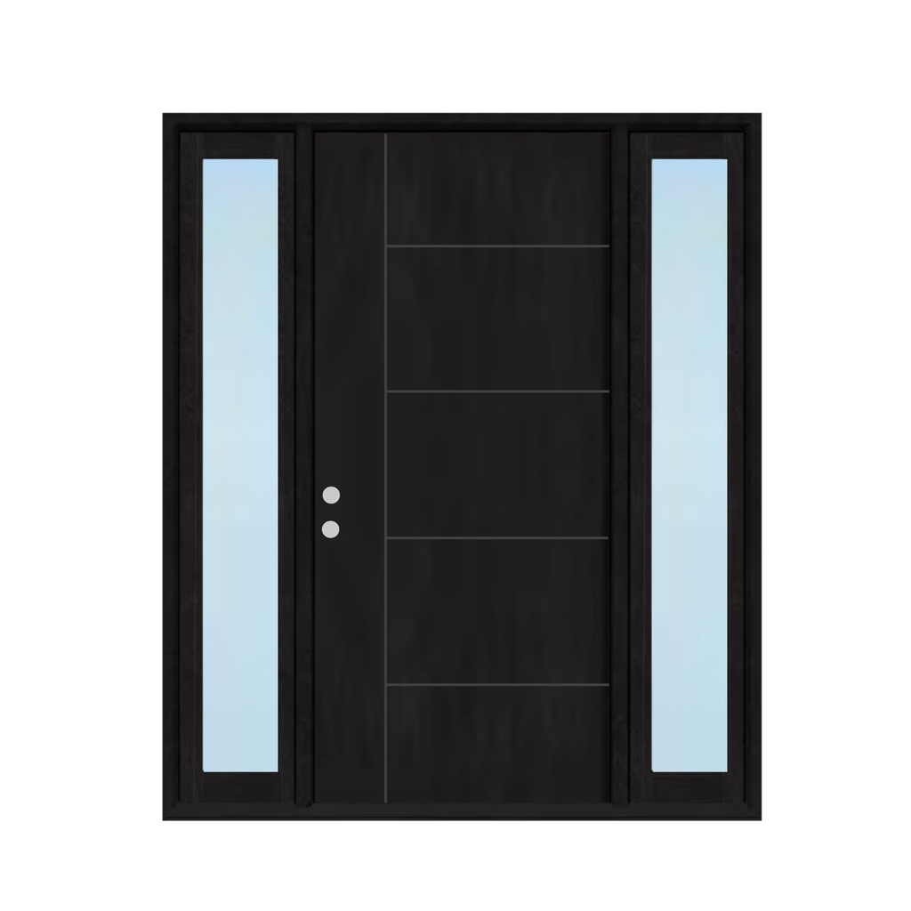 EXTERIOR DOOR:EXTERIOR FIBEASS WITH 5 FLUSH GLAZED BLACK PAINTED 5+1 LINE RH 3'0 x 6'8" 2 SITE LITE **1066R**