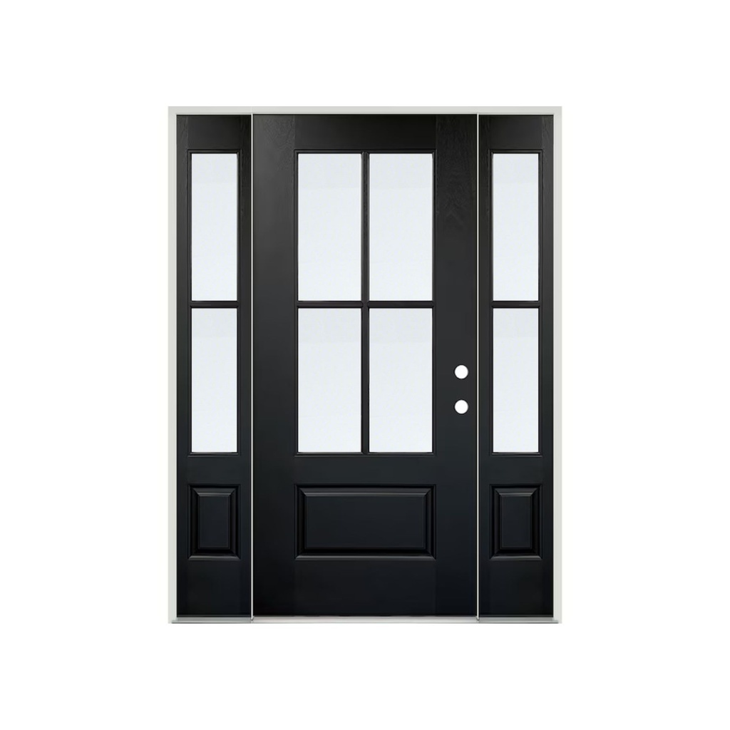 EXTERIOR DOOR:EXTERIOR FIBEASS WITH FLUSH GLAZED BLACK PAINTED 4 CROSS LH 3'0 x 6'8" 2 SITE LITE **1078L**