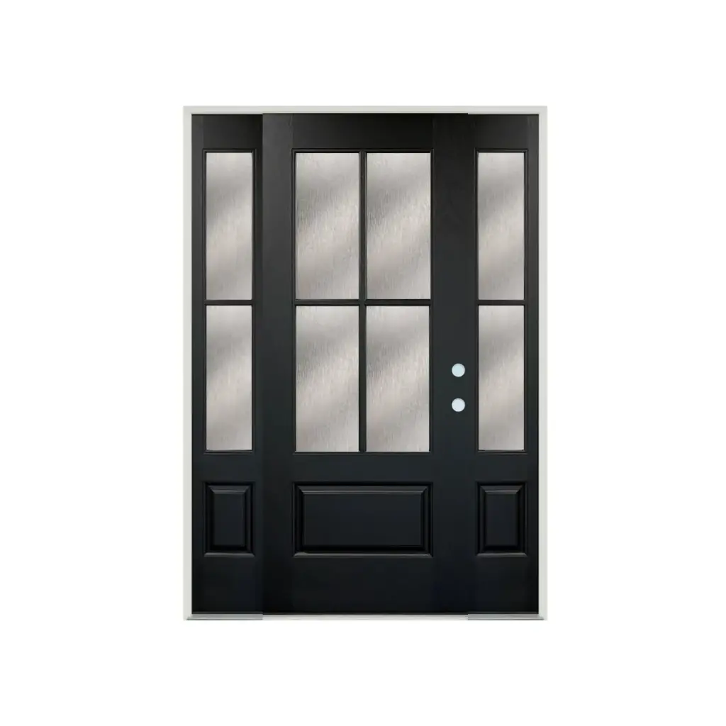 EXTERIOR DOOR:EXTERIOR FIBERGLASS WITH FLUSH GLAZED RAIN GLASS BLACK PAINTED 4 CROSS LH 3'0 x 6'8" 2 SITE LITE **1078L**
