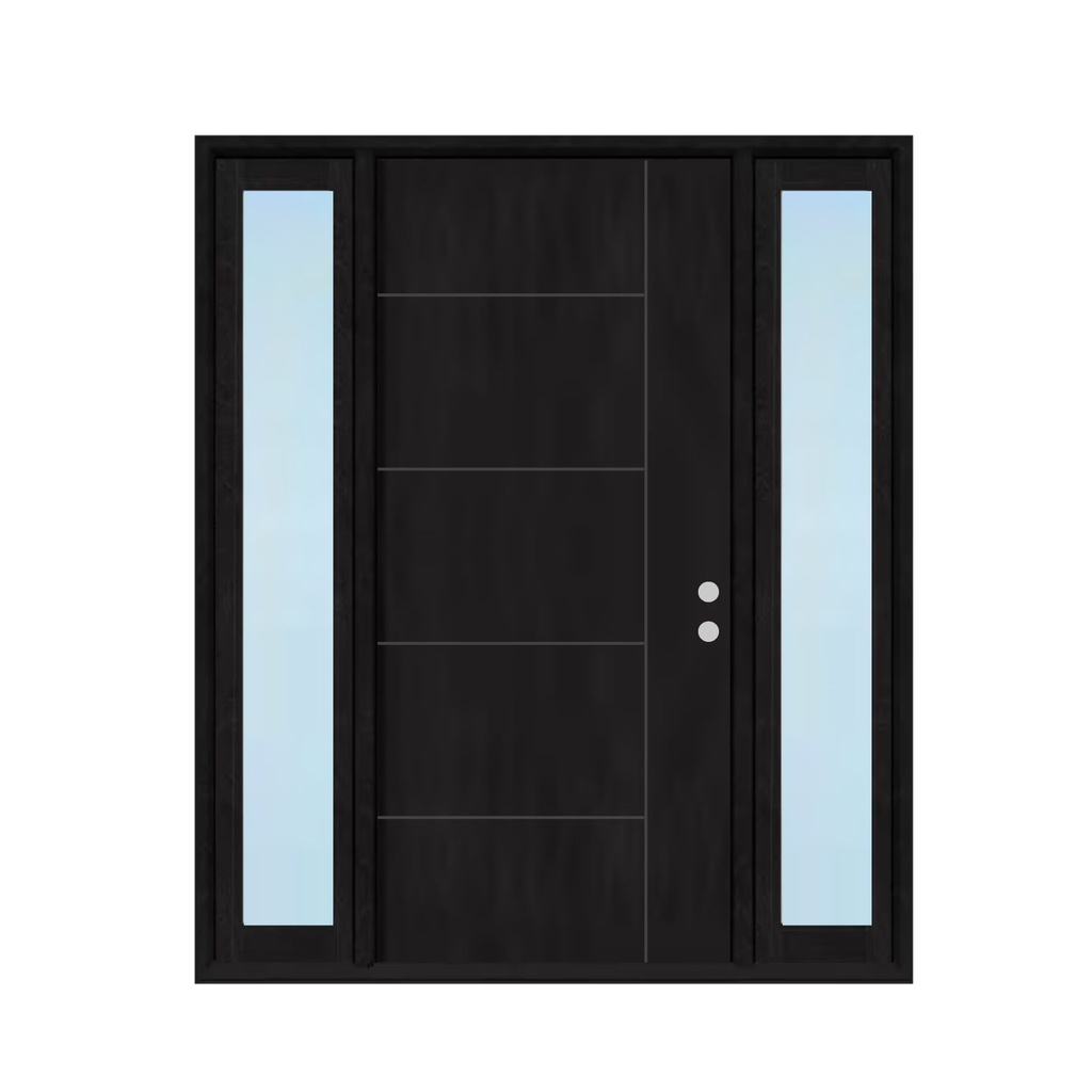 EXTERIOR DOOR:EXTERIOR FIBERGLASS WITH 5 FLUSH GLAZED BLACK PAINTED 5+1 LINES LH 3'0 x 6'8" 2 SITE LITE **1066L**