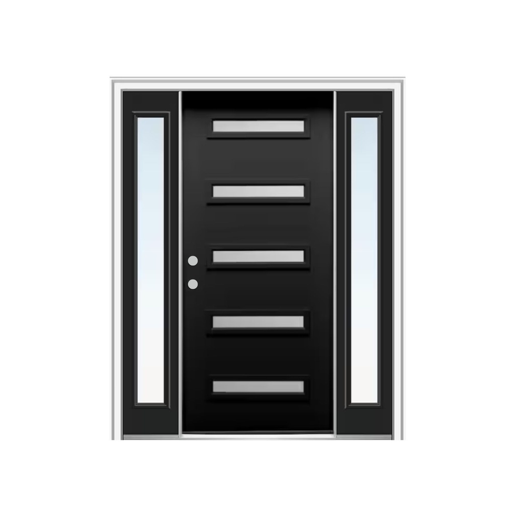 EXTERIOR DOOR:EXTERIOR FIBEASS WITH FLUSH GLAZED BLACK PAINTED 5 GLASSES RH 3'0 x 6'8" 2 SITE LITE **1071R**
