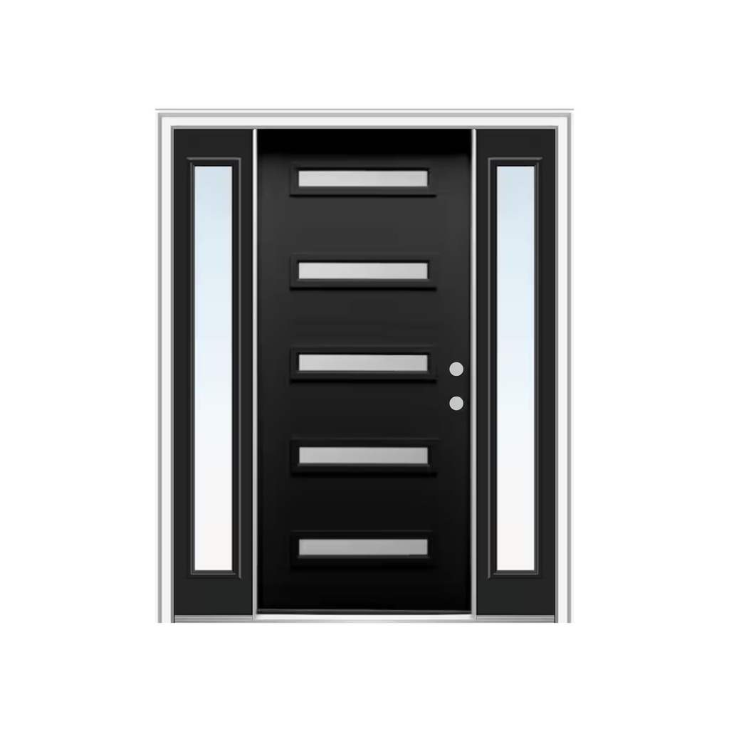 EXTERIOR DOOR:EXTERIOR FIBERGLASS WITH FLUSH GLAZED BLACK PAINTED 5 GLASSES LH 3'0 x 6'8" 2 SITE LITE **1071L**