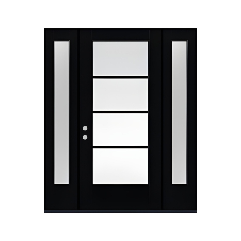 EXTERIOR DOOR: Modern 4-Lite Frosted Glass Prehung Black Exterior Door with 2 Sidelites RH 3'0 x 8'0" **1033R**