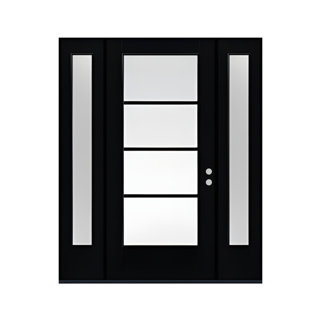 EXTERIOR DOOR: Modern 4-Lite Frosted Glass Prehung Black Exterior Door with 2 Sidelites LH 3'0 x 8'0" **1033L** (64"x96")