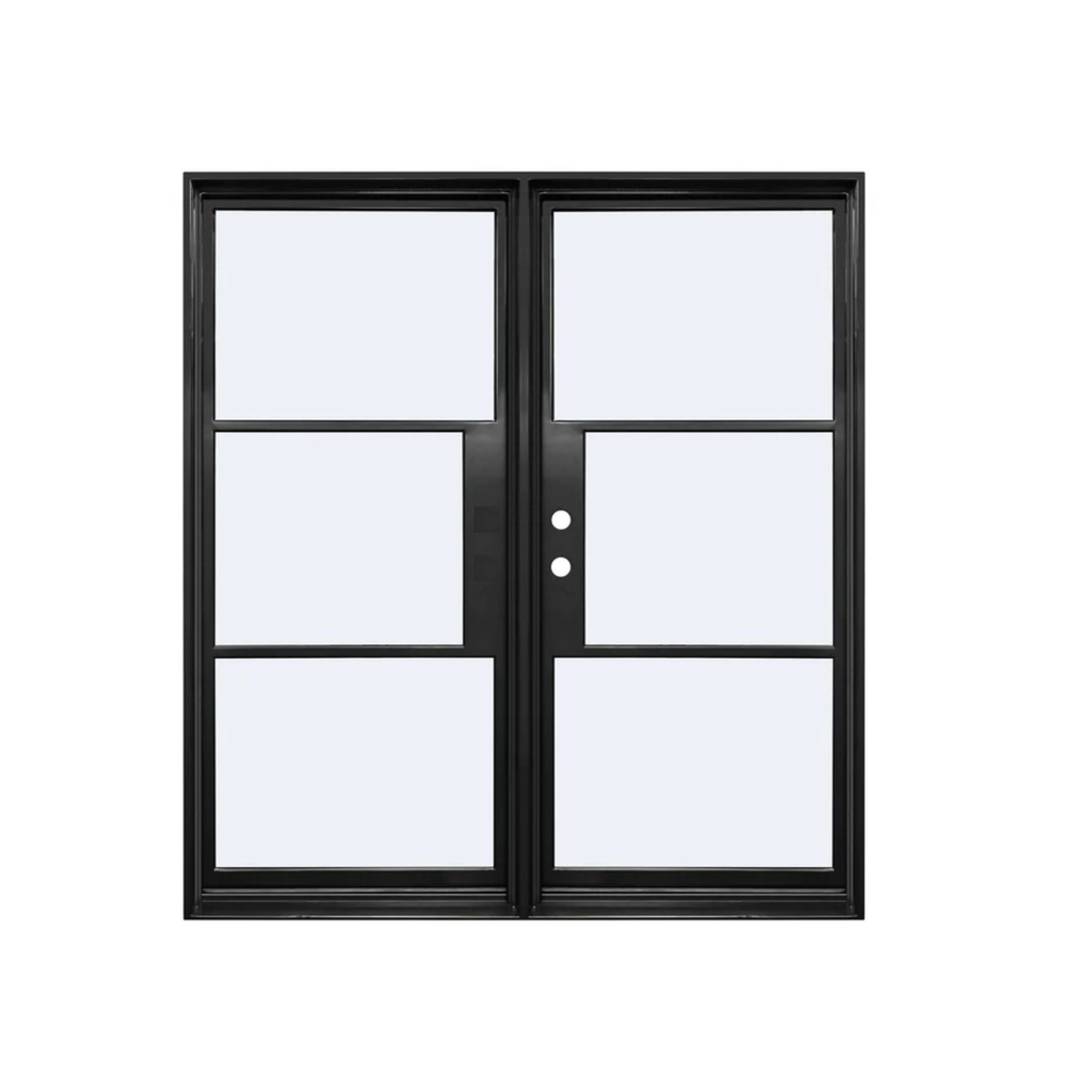 IRON DOOR - 6 ft. x 6 ft. 8 in. French Exterior Wrought Iron Prehung  with low e glass RH
