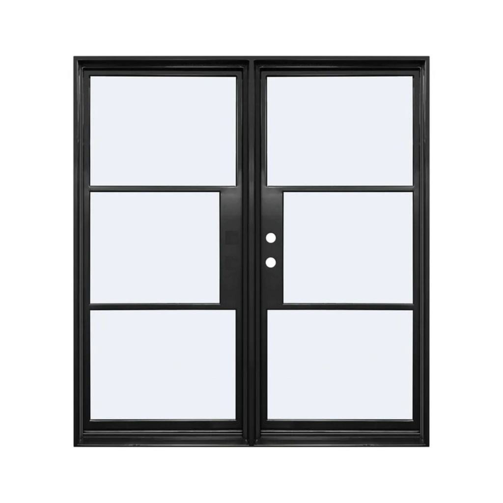 IRON DOOR - 6 ft. x 8 ft. French 3-Lite Double  Exterior Wrought Iron door with low e glass right hand