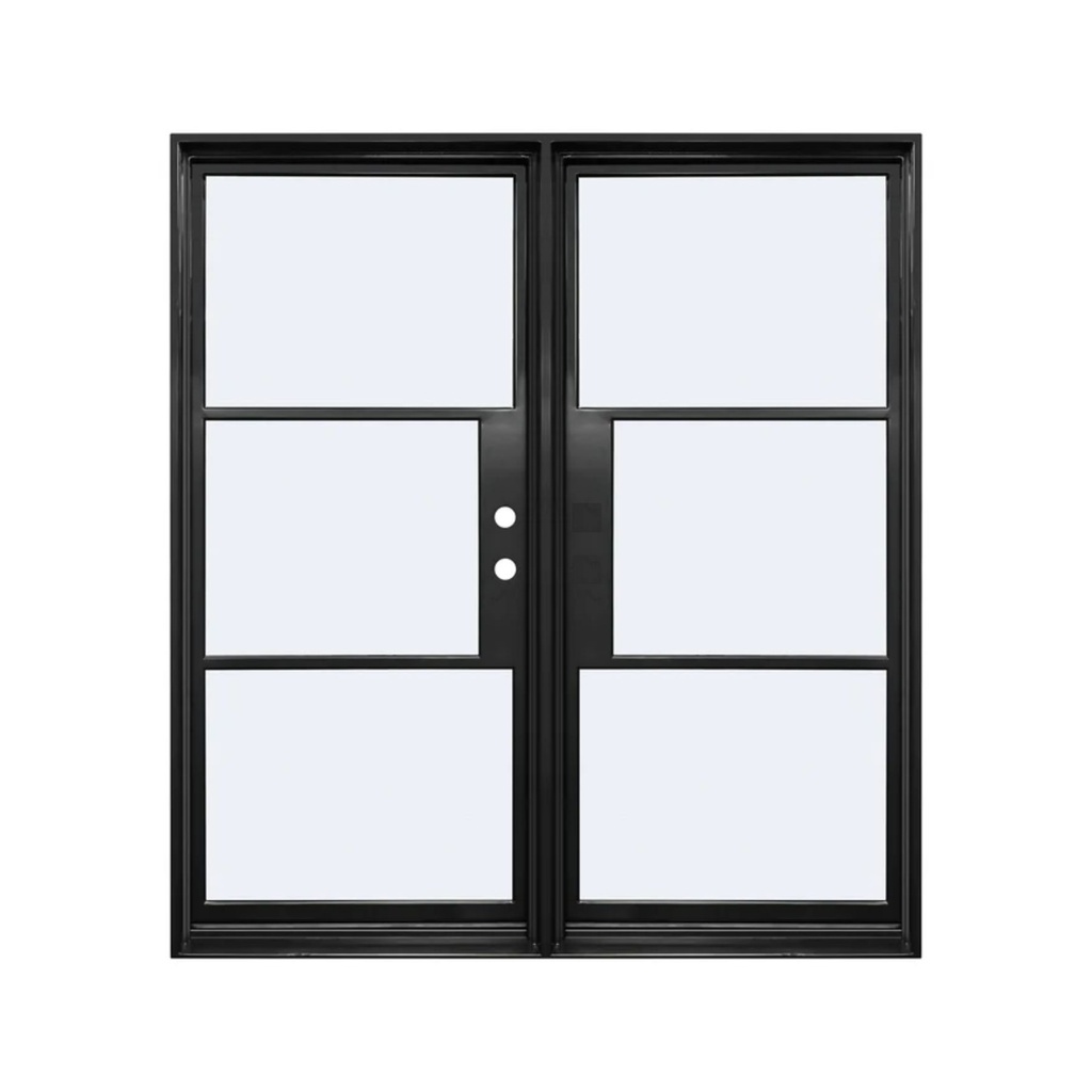 IRON DOOR - 6 ft. x 8 ft. French 3-Lite Double  Exterior Wrought Iron door with low e glass left hand