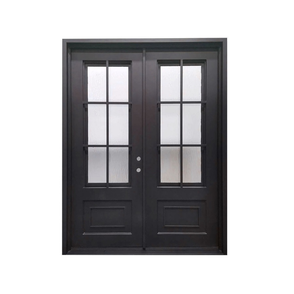 IRON DOOR -6ft. x 8ft. Modern 6-lite over 1 Panel Double Wrought Iron Door left hand
