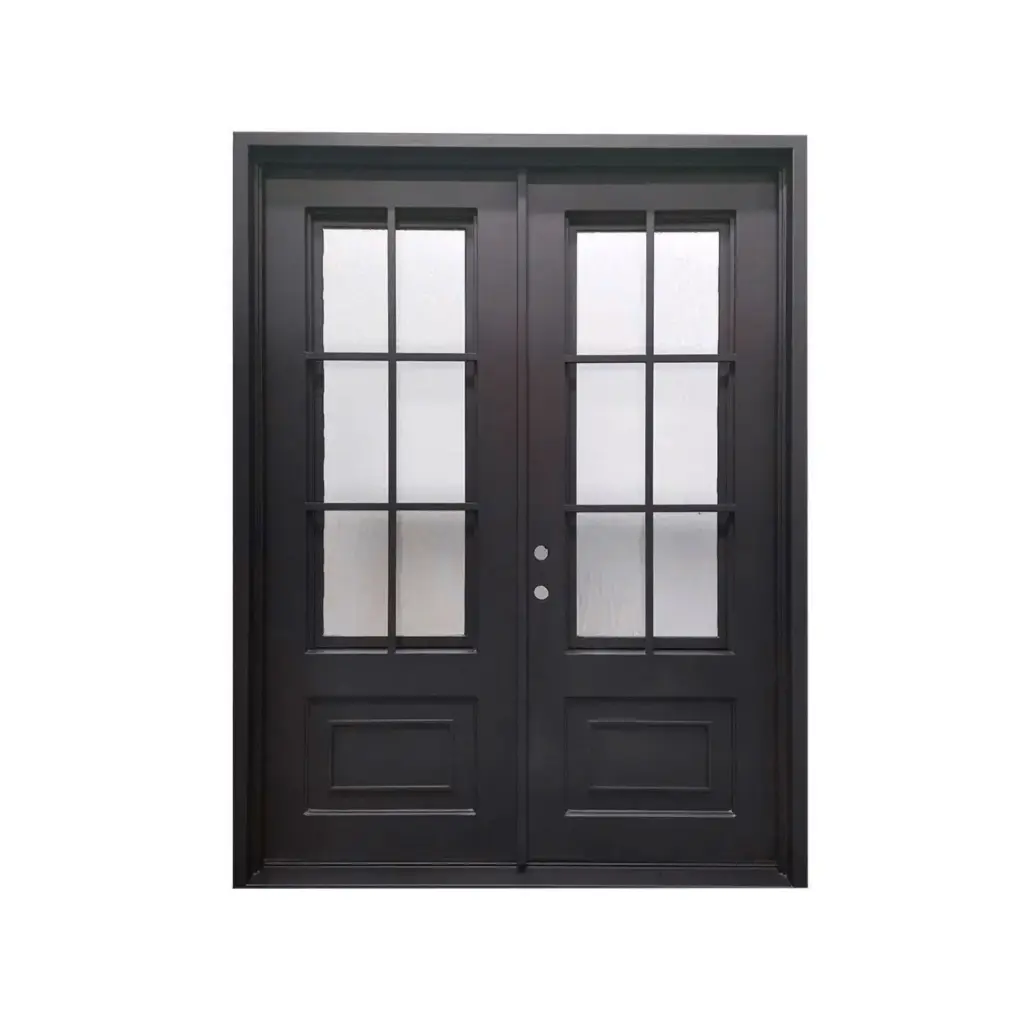 IRON DOOR -6ft. x 8ft. Modern 6-lite over 1 Panel Double Wrought Iron Door right hand