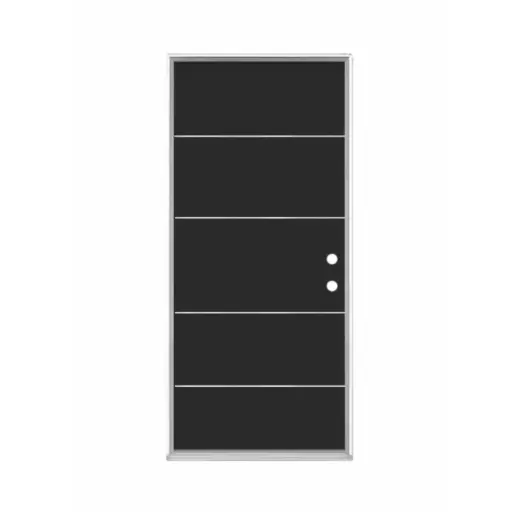 [1072R-EXFD] EXTERIOR DOOR:EXTERIOR FIBERGLASS WITH 5 STAINLESS STEEL BLACK PAINTED RH 3'0" x 6'8" **1072R** 36x80"