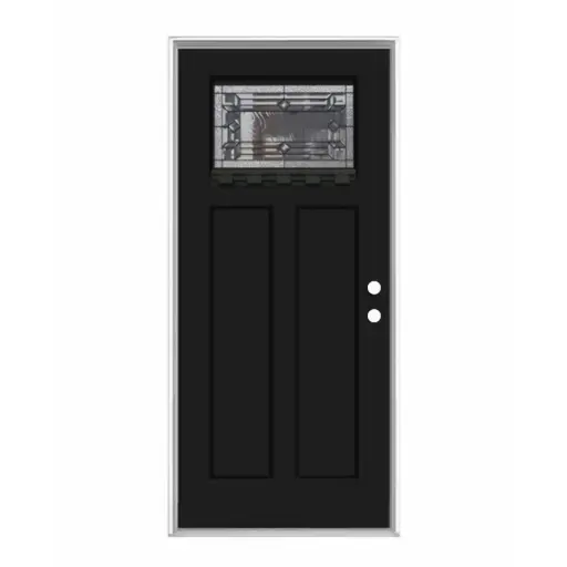 [1023L-EXFD-MATTE] EXTERIOR DOOR:EXTERIOR FIBERGLASS BLACK MATTE DOOR WITH SMALL GLASS FIR LH 3'0 x 8'0" **1023FLH**