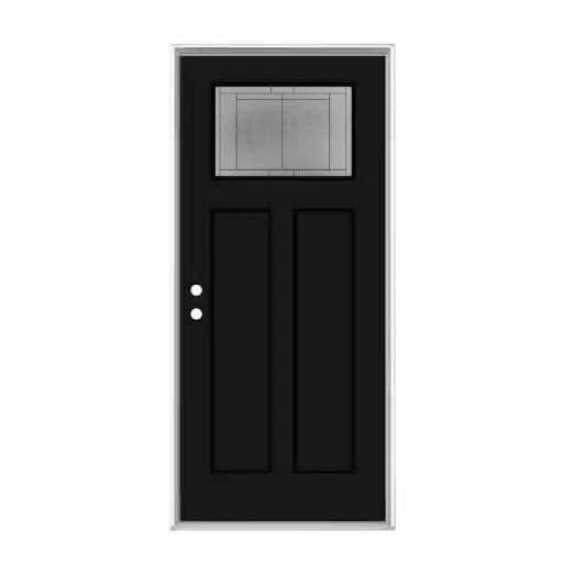 [1022R-EXFD-MATTE] EXTERIOR DOOR:EXTERIOR FIBERGLASS BLACK MATTE DOOR WITH SMALL GLASS FIR RH 3'0 x 6'8" **1022FRH**