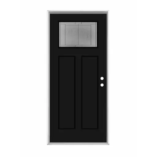 [1022F-EXFD-MATTE] EXTERIOR DOOR:EXTERIOR FIBERGLASS BLACK MATTE DOOR WITH SMALL GLASS FIR LH 3'0 x 6'8" **1022FLH**