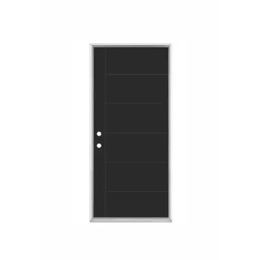 [1067R-EXFD] EXTERIOR DOOR:EXTERIOR FIBERGLASS WITH 5 FLUSH GLAZED BLACK PAINTED 5+1 LINES RH 3'0 x 6'8" **1067R**