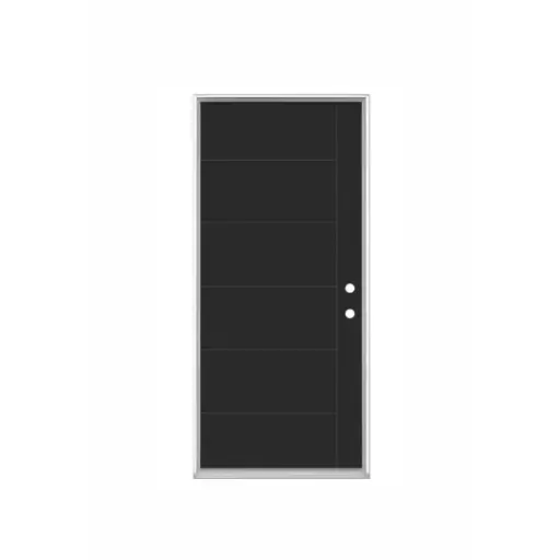 [1067L-EXFD] EXTERIOR DOOR:EXTERIOR FIBERGLASS WITH 5 FLUSH GLAZED BLACK PAINTED 5+1 LINES LH 3'0 x 6'8" **1067L**