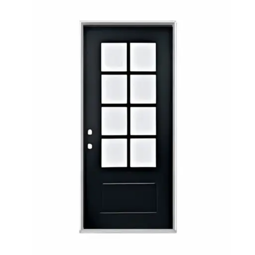 [1027R-EXFD] EXTERIOR DOOR:EXTERIOR FIBERGLASS BLACK DOOR WITH 8LITES GLASS RH 3'0 x 6'8" **1027R**