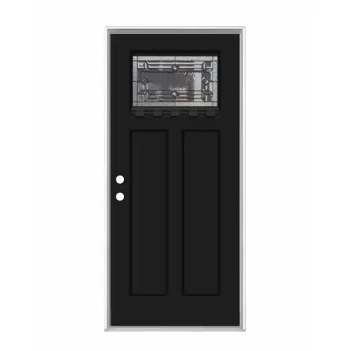 [1022R-EXFD] EXTERIOR DOOR:EXTERIOR FIBERGLASS BLACK DOOR WITH SMALL GLASS RH 3'0 x 6'8" **1022R**