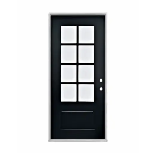 [1027L-EXFD] EXTERIOR DOOR:EXTERIOR FIBERGLASS BLACK DOOR WITH 8LITES GLASS LH 3'0 x 6'8" **1027L**