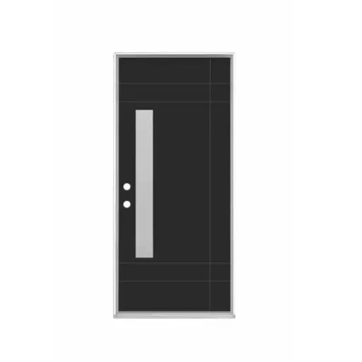 [1031R-EXFD] EXTERIOR DOOR:EXTERIOR FIBERGLASS BLACK DOOR #717 WITH FLUSH GLAZED RH 3'0 x 8'0" **1031R**