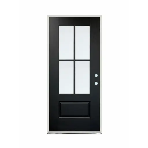 [1093L-EXFD] EXTERIOR DOOR:EXTERIOR FIBERGLASS WITH FLUSH GLAZE 4 CROSS BLACK PAINTED LH 2'8 x 6'8" **1093-CLEAR-LH** 32x80