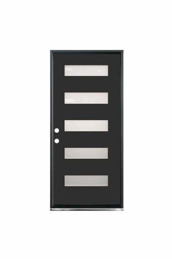 [1004R-EXFD] EXTERIOR DOOR:EXTERIOR FIBERGLASS WITH 5 FLUSH GLAZE BLACK PAINTED RH 3'0 x 6'8" **1004R**