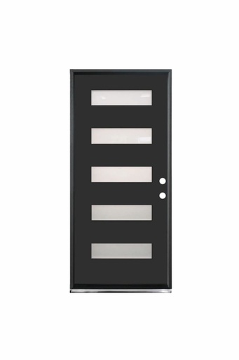 [1004L-EXFD] EXTERIOR DOOR:EXTERIOR FIBERGLASS WITH 5 FLUSH GLAZE BLACK PAINTED LH 3'0 x 6'8" **1004L**