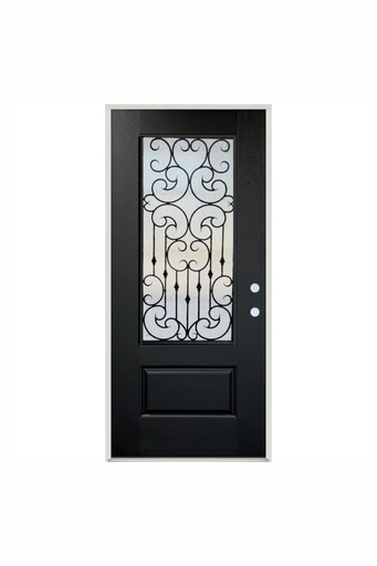 [1051L-EXFD] EXTERIOR DOOR:EXTERIOR FIBERGLASS FULL WROUGHT IRON HALF GLASS BLACK DOOR LH 3'0 x 6'8" **1051L**