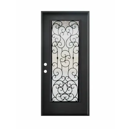 [1050R-EXFD] EXTERIOR DOOR:EXTERIOR FIBERGLASS FULL WROUGHT IRON BLACK DOOR RH 3'0 x 6'8" **1050R**